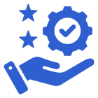 Blue gear and checkmark icon